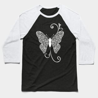 Butterfly Doodle Pattern - White, Baseball T-Shirt